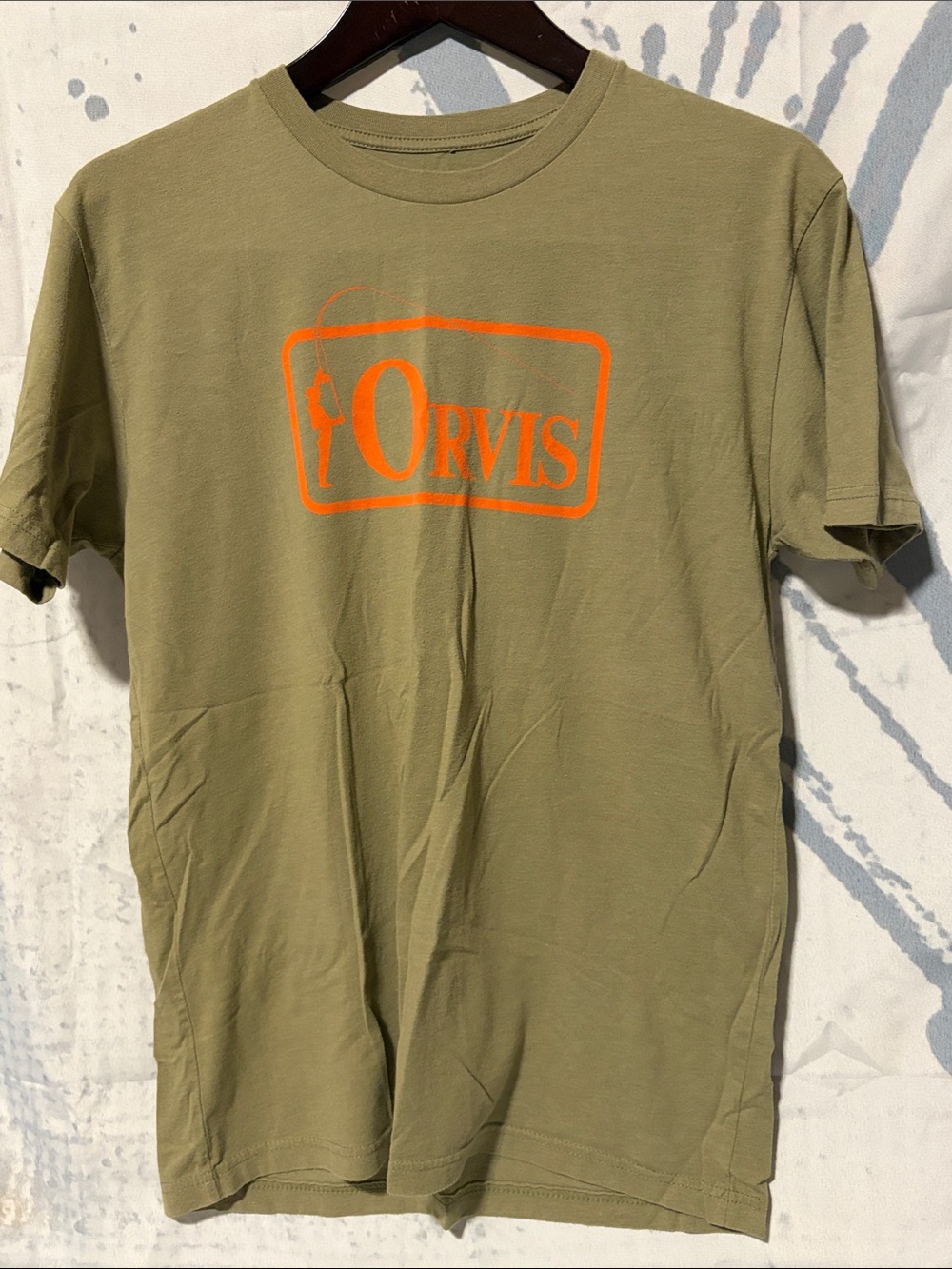 Orvis Olive Green Short-Sleeve Tee with Orange Logo